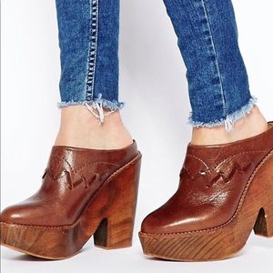 Free People Chance Red Leather Platform Clogs